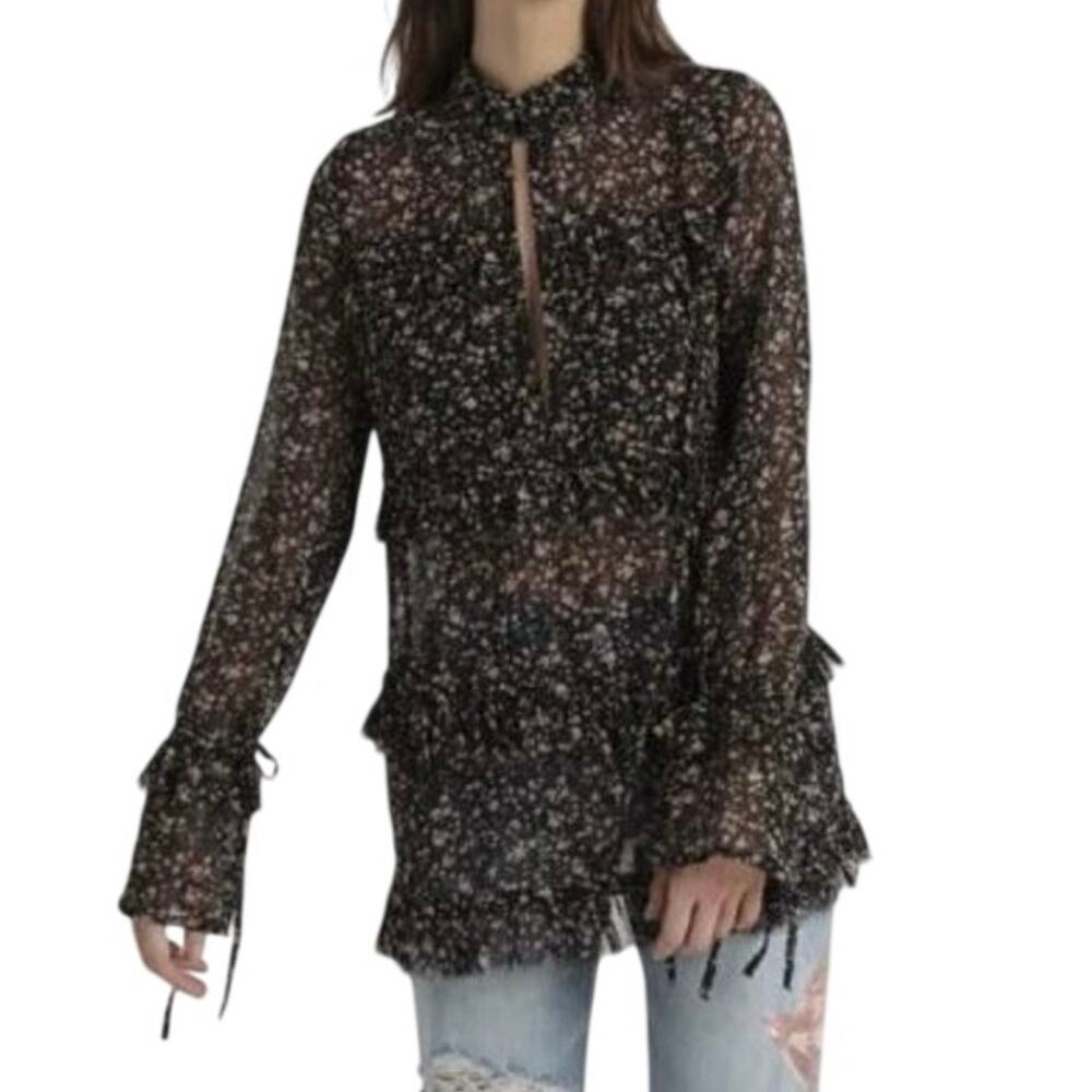 NWT Allsaints Deirdre Pepper Tiered Blouse, L